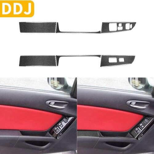 For Mazda RX8 RX-8 SE3P JM1FE 2004-2008 Door Window Lift Switch Panel Frame Carbon Fiber Modified Trim Sticker Car Accessories