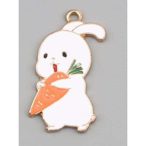 DoreenBeads Fashion Jewelry Making Pendant Zinc Based Alloy Pendants Carrot White & Orange Rabbit Enamel 33mm x 17mm, 5 PCs