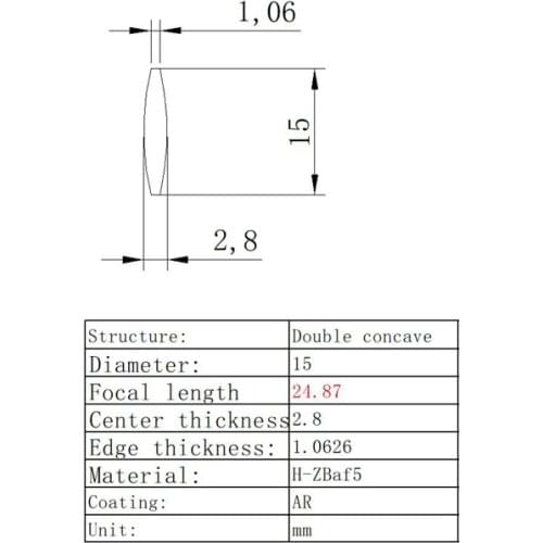Double Convex Lens Diameter 15mm Focal Length 24.87mm Optical Lens Glass Lens Optical Glass H-Zbaf5