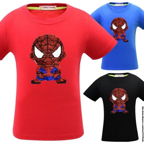 SpiderMan New T Shirt Baby Tops Boys T-shirt Kids Short Sleveed Clothes Baby Double sided sequins Tshirts Alan Walker Jojo Siwa