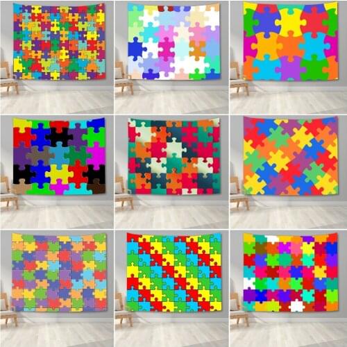 Colorful Puzzle Pattern Wall Tapestry 3D Cartoon Printed Tapestries Wall Hanging Tapestry Bedroom Background Cloth Wall Decor