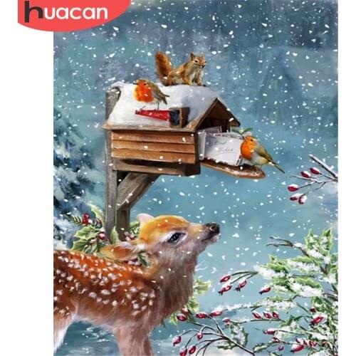 HUACAN Painting By Number Deer Drawing On Canvas HandPainted Winter Art Gift DIY Pictures By Number Animal Kits Home Decor