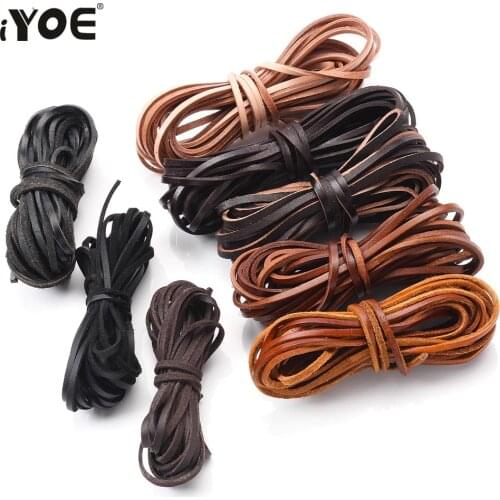 IYOE 5m/Roll Retro Genuine Leather Cord Round/Flat Strand Cow Leather Rope String For Making Braided Bracelet DIY Jewelry