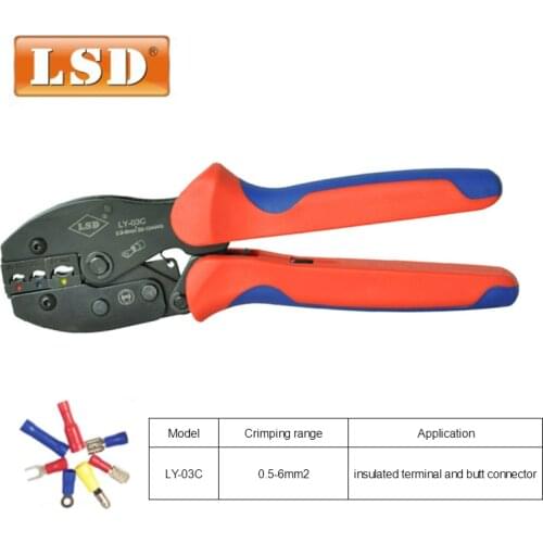 Insulated terminal crimp tool, 0.5-6mm2 crimping plier for butt connector terminal connector LY-03C cable crimper