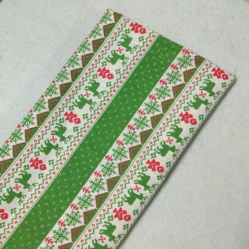 Classic Christmas Green Snowflake Green Tree Deer Stripe Printed Cotton Linen Fabric 48x110cm For DIY Sewing Curtain Tablecloth