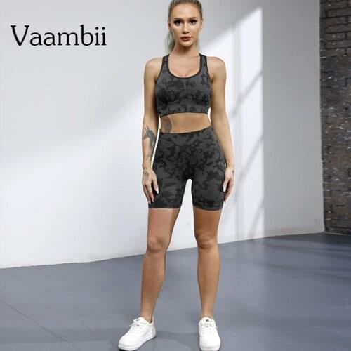 Camo Summer Sport Suit For Women Seamless Yoga Set Woman 2 Pieces Gym Wear Womens Fitness Shorts Sports Bras Ladies Clothing