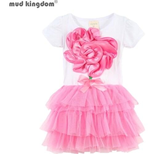 Mudkingdom Summer Girl Dress Boutique 3D Flower Lace Bow Tulle Tutu Dresses for Girls Party Clothes Cake Princess Dress Sale