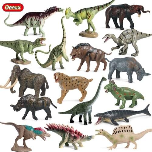 Oenux Mini Jurassic Dinosaur Mosasaur Spinosaurus T-Rex Prehistoric Mammoth Animals Model Action Figures Collection Kids Toy