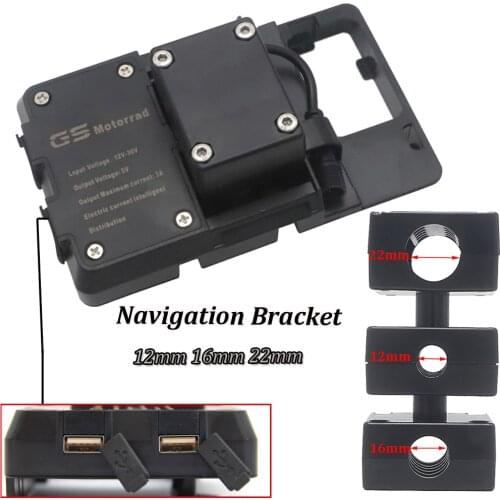 Mobile Phone Motorcycle Navigation Bracket USB Charging Holder 12mm 16mm 22mm For R1200GS F800GS ADV F700GS R1250GS CRF1000L