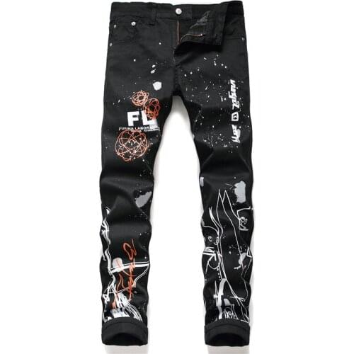 Fashion Digital Printed Mens Pants High Quality Black Slim Fit Mid-Waist Pants New Best Selling Male Wear In Fall 2020