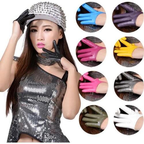 Fashion Sexy Female Night Club Pole Dancing Leather Gloves Women Gothic Punk Rock Show Half Palm Full Finger Fitness Gloves L63