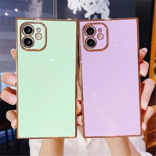 Soft Square Electroplated Phone Case For iPhone 11 12 Pro Max XS X XR Max 7 8 Plus Mini SE 2020 Silicone Bumper Back Cover
