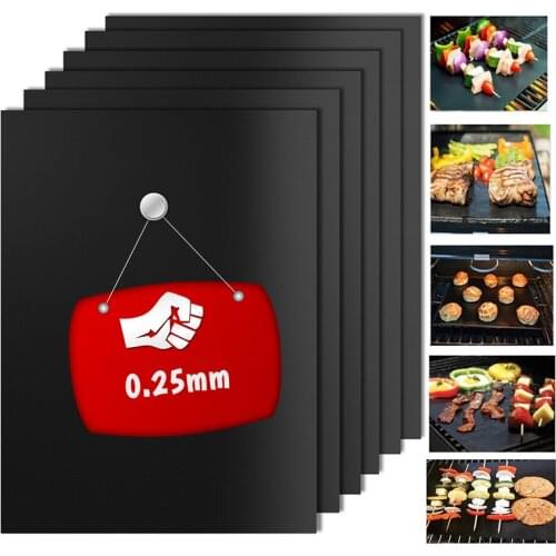 0.25mm BBQ Grill Mat Set, 100% Non-stick Baking Mats - Works on Gas, Charcoal, Electric Grill and More - Barbecue Tools