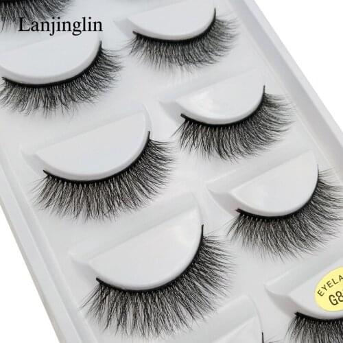 New 5 pairs false eyelashes natural fake eyelashes 3D mink lashes soft corss long eyelash extension handmade makeup black G805