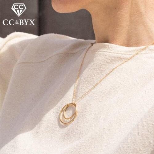 CC 100% Pure 925 Silver Necklaces For Women Office Cross Circle Statement Long Chain Pendants Simple Design Bijoux Femme CCN308