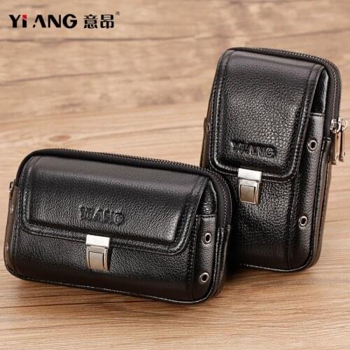 New Mens Genuine Leather Business Belt Pouch Purse Fanny Pack Male Waist Bag For 6 inch Cell Mobile/Phone Pocket Real Cowhide