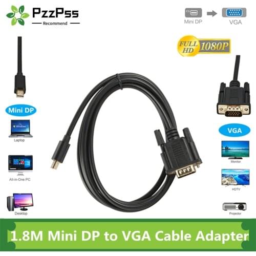 PzzPss Mini DisplayPort DP To VGA Cable 1.8m Male to Male Displayport vga Connection Adapter 1080P for PC Laptop Projector