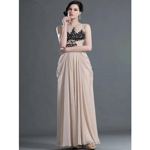 Formal Evening Dresses A-line Chiffon Appliques Beaded Long Dubai Saudi Arabic Evening Gown Prom Dresses