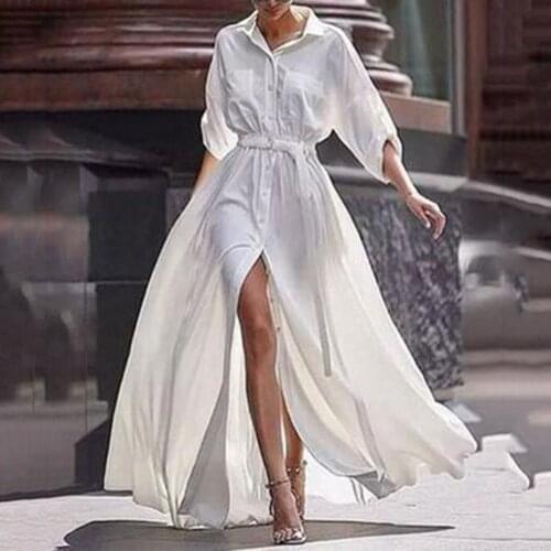 Chiffon Fashion Dresses Woman European Style Vestido Long Sleeve Spring Summer White Dress Woman