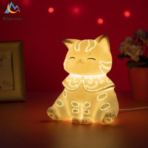 Modern Simple Beautiful Cat LED Desk Lamps Bedroom Study Office Bedside USB Table Lamp Living Room Decoration Ceramic Night Lamp