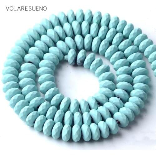 Light Blue Hematite Stone Natural Stone Rubber Rondelle Beads For Jewelry Making 6mm Space Loose Beads Diy Bracelet Necklace 15"