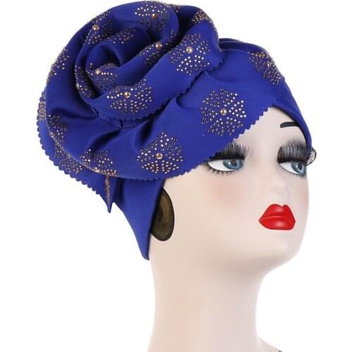 Luxury Muslim Turban Women Shiny Glitter Oversized Flower Hijab Head Cover Beanie Chemo Cap Ladies Hair Accessories