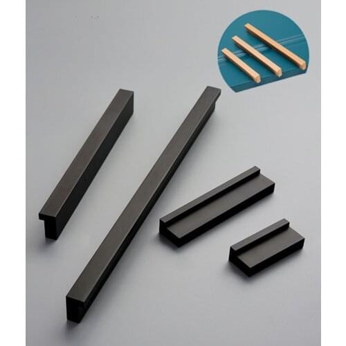Thickened Luxury Space Aluminium Black Gold L-handle American-style Cabinet Wardrobe Big Handle Drawer Furniture Handle