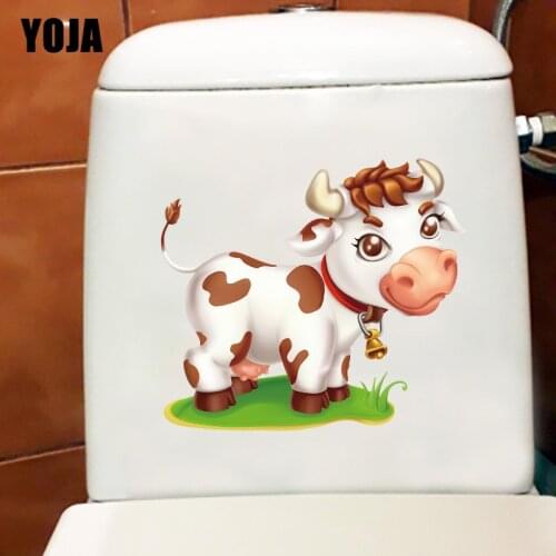YOJA 23.8×20.9CM Cute Little Cow Kids Room Wall Decoration Toilet Stickers Cartoon WC Accessories T1-2822