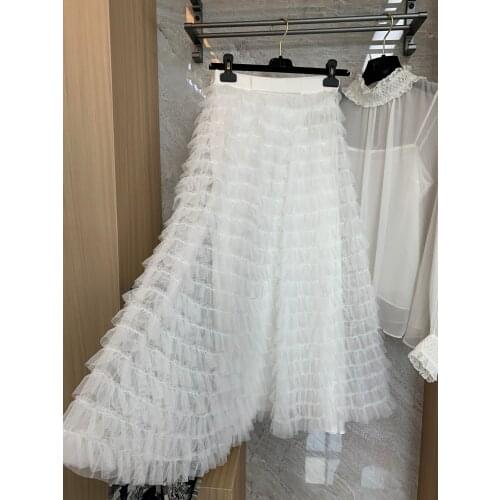 Summer Luxury 2021SS Women High Quality Bow White Midi Cake Skirt For Female Gdnz 6.25