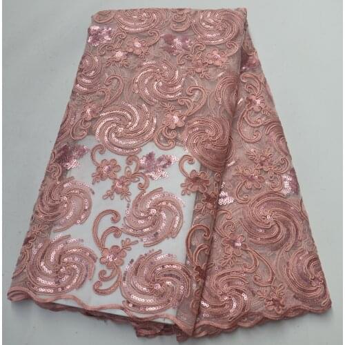 Wonderful embroidered African tulle lace fabric peach French net lace with sequins 5yards/pc for party dress 4colors FLP191