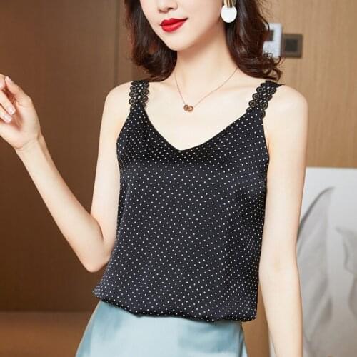 2021 Summer Fashion Womens Satin Camis V-neck Polka dot Outer Wear Sleeveless Tank Tops Ladies Cami Top OL Strap Woman Clothes