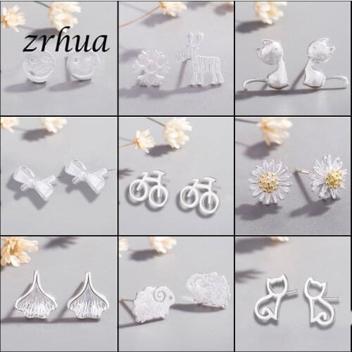 ZRHUA 925 Sterling Silver Stud Earrings for Women Korean Style Brincos boucle d'oreille femme 2019 Christmas Accessories mujer
