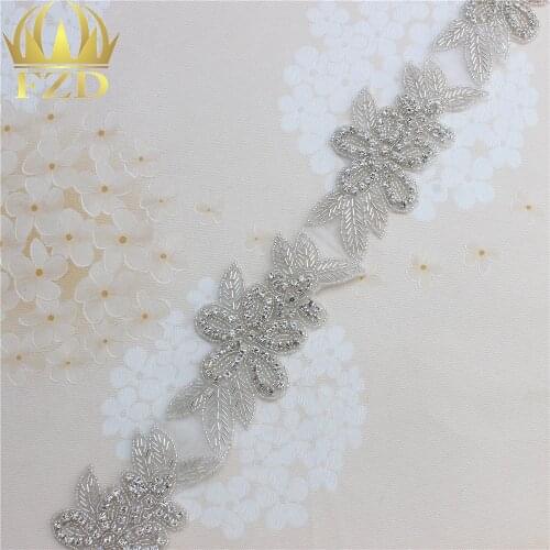 1 Yard Clear Beaded Rhinestone Chain Trim Fashion Rhinestone Applique Trims Iron On Sash Belt Shiny Glass Flower Beads Trimming