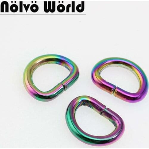 10-50-100pcs 3.5m line,14*10mm 1/2" Opened D ring Rainbow round edge alloy metal round edge small d-ring non welded