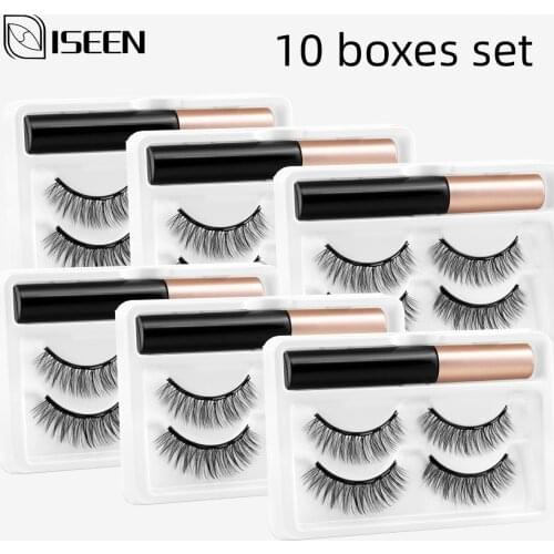 10boxes set 2pairs Magnetic Eyelashes Magnetic Eyeliner Waterproof Liquid Short False Lash Lasting Handmade Eyelash Makeup Tool