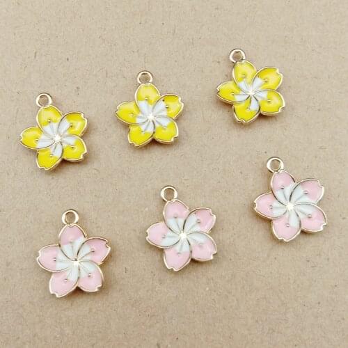 10pcs 14*16mm Yellow Pink Simple Alloy Drip Oil Alloy Flower Charms Diy Making Earrings Necklace Jewelry Accessories
