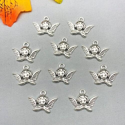 10Pcs/lot Antique Silver Color Charms Alloy Angel Pendant Charm Earrings Necklace Making DIY Handmade Jewelry Making Accessories
