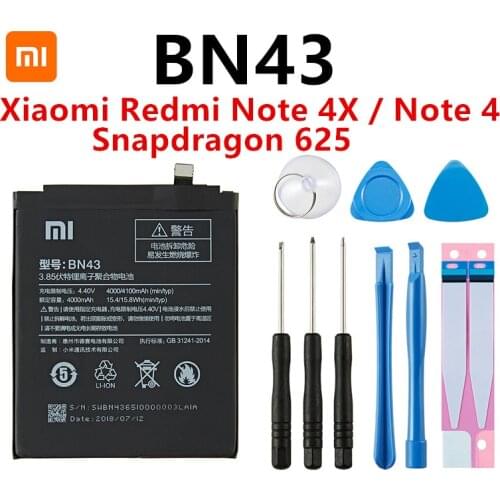 100% Orginal BN43 Battery 4000mAh For Xiaomi Redmi Note 4X / Note 4 global Snapdragon 625 High Quality BN43 Battery +Tools