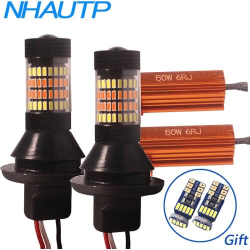 NHAUTP 2Pcs Anti-Flash T20 W21W LED Bulbs 1156 Dual Color BA15S BAU15S P21W PY21W Canbus Turn Signal Lights DRL No Error 96-Smd