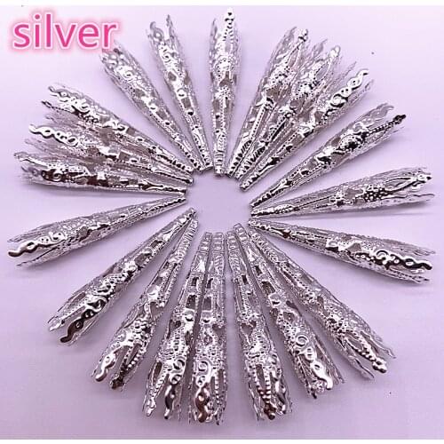 30pcs 42*8mm Silver Plated Hollow Flower Amaryllis form End Spacer Beads Caps Charms Bead For Jewelry Making Accessories