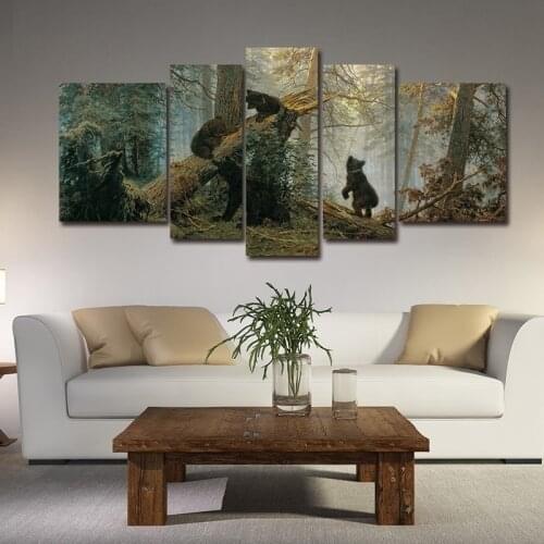 5 High-definition Printable Art Paintings of Bears In The Forest on The Wall Living Room Bedroom Office Home Decoration Posters