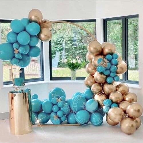 85pcs Balloon Garland Matte Aqua Blue Arch Kit Chrome Gold Balloons Baby Shower Wedding Engagement Birthday Party Supplies