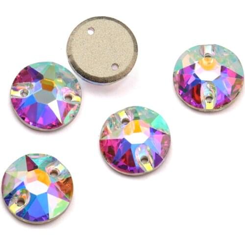 AAAA Quality 8 Big 8 Small Cut Surface 8mm 10mm 12mm Sew on Stone Double Hole Glass Rhinestone