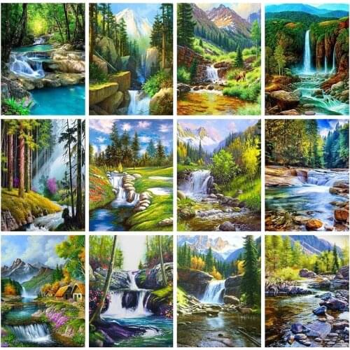 Waterfall Diamond Embroidery Forest Mountain Landscape Home Decor Diy Diamond Painting Full Square Round Rhinestone Mosaic Art