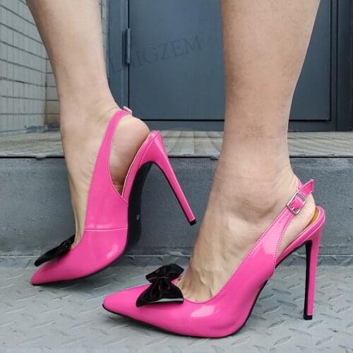 BERZIMER Shiny Women Heels Slingbacks Pointed Toe Office Ladies Pumps Prom Sandals Tacones Altos Shoes Woman Size 41 43 45 47