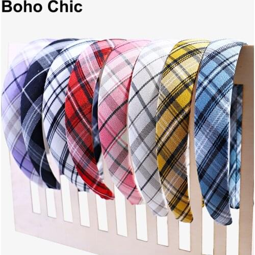 Boho Chic Women Linen Plaid Headband Bohemia New Turban Headwear Sweet Girls Hair Clips Hair Accessories