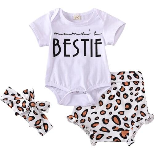 0-2Yrs Leopard Clothes Set For Baby Girls Boys Romper Ruffles Shorts Headband 3Pcs Summer Infant Kids Clothing Outfits