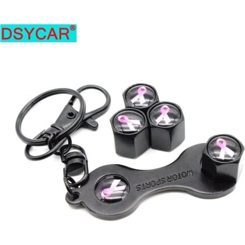 DSYCAR 1Set Zinc Alloy Anti-theft Car Wheel Tire Valve Stem Caps Air+ Wrench Keychain Auto Car Accessories Wheels Tires Parts
