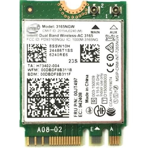 Dual band Wireless AC For Lenovo FRU:00JT497 Intel 3165 3165NGW NGFF Wifi BT4.0 2.4G/5Ghz 433Mbps 802.11ac Wireless Network Card