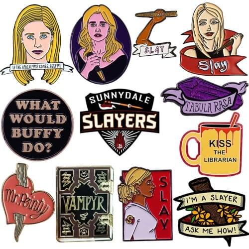Buffy Vampire Slayer Sarah Michelle Gellar Enamel Brooch Pins Badge Lapel Pins Brooches Alloy Metal Fashion Jewelry Accessories